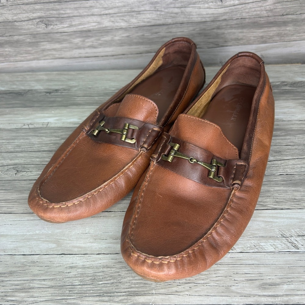 Cole Haan Somerset Link Bit Loafers Men 10.5 Brown Leather Slip On Driving Shoes